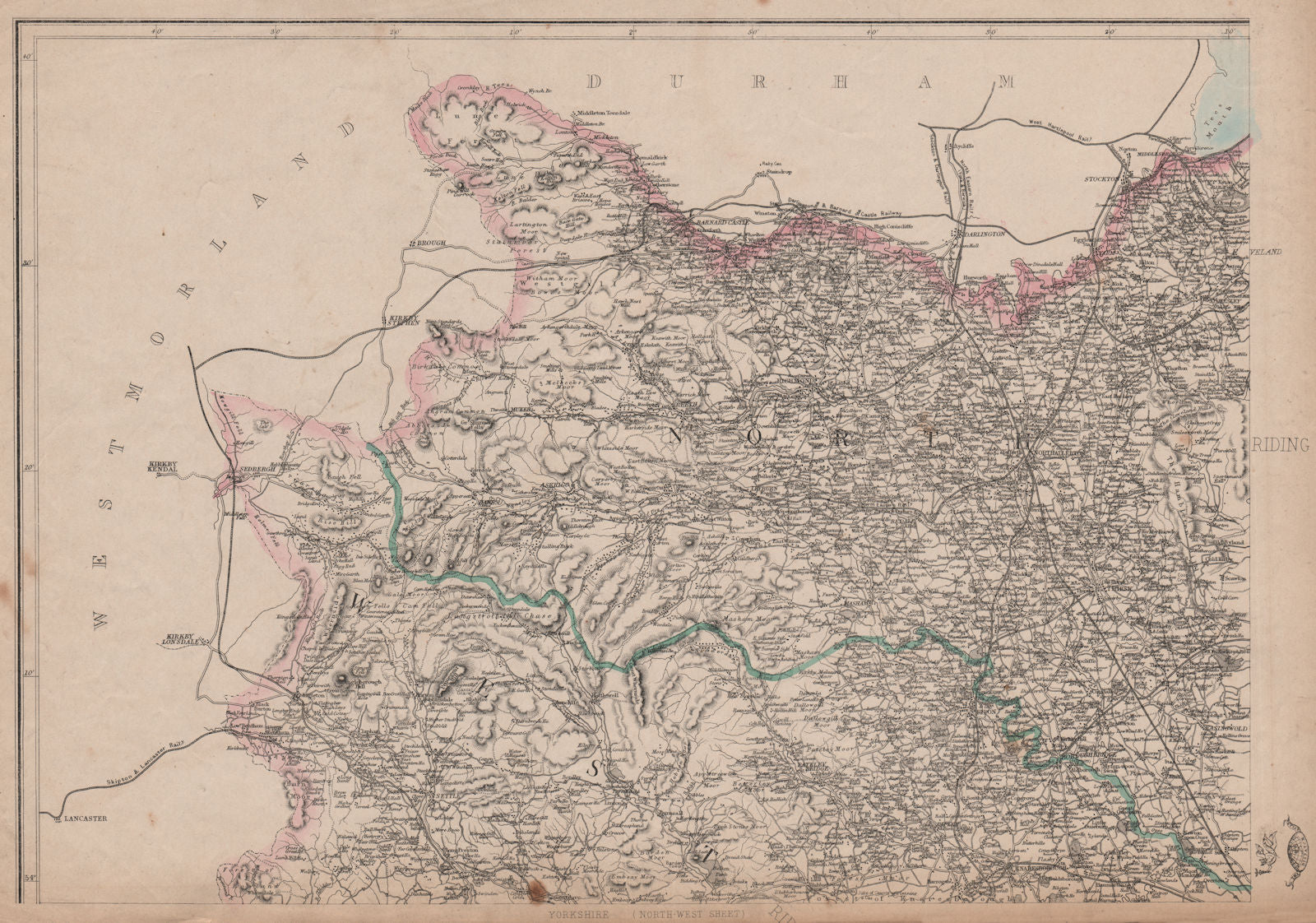 YORKSHIRE NORTH WEST. Harrogate Richmond Thirsk Middlesbrough. WELLER 1862 map